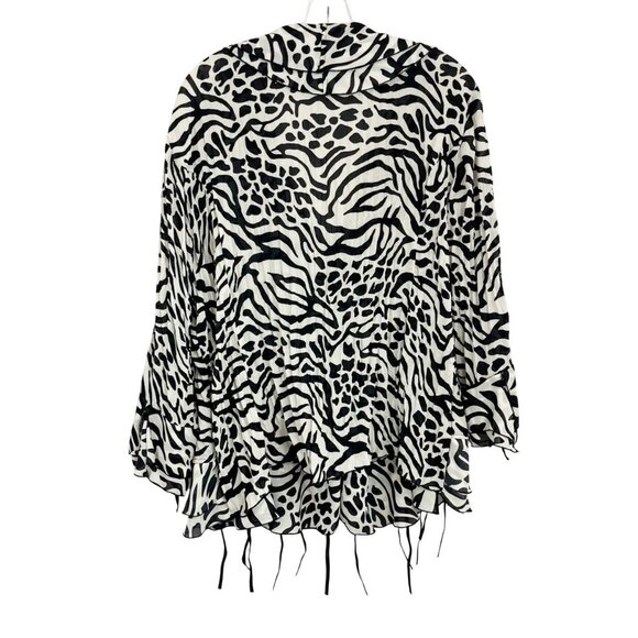 Vintage Angora Y2K Zebra Ruffle Long Sleeve Blouse V-neck Funky Artsy - Size 1X - Picture 2 of 8
